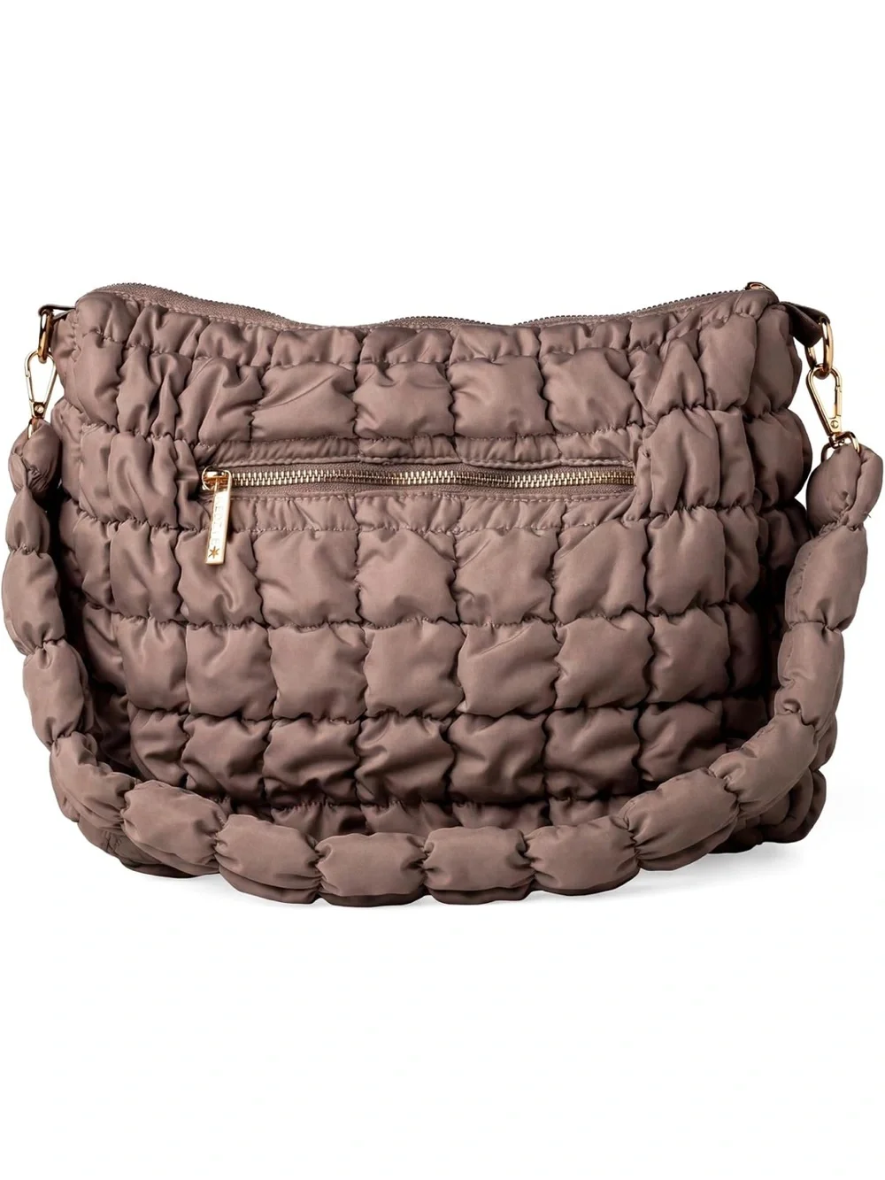 Quilted Padded Shoulder Bag in Mushroom